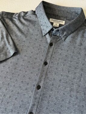 Mizzen + Main Men XXL Trim Fit Shirt Blue Halyard Diamond Pattern SS Button Up